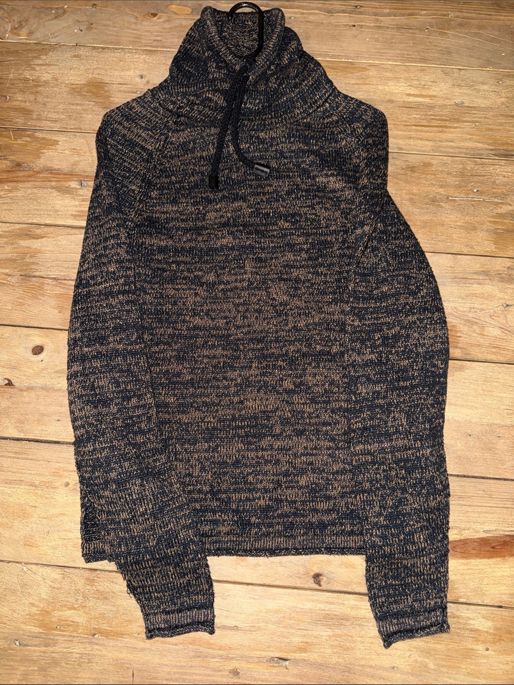 Men's Black and Brown Marled Hooded Sweater